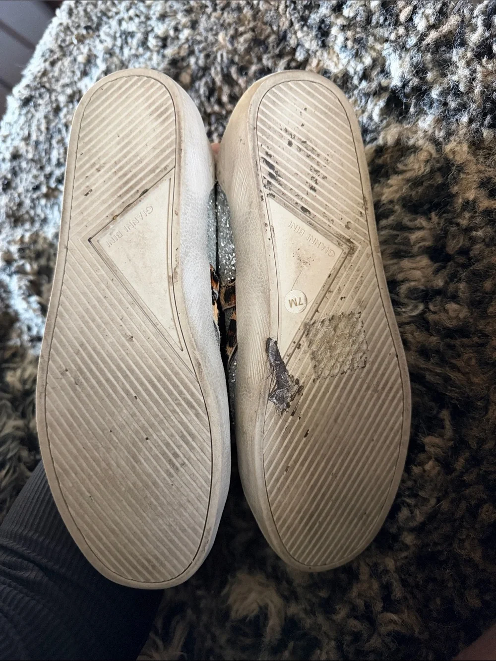 Gianni Bini Silver Glitter Sneakers with Leopard Trim